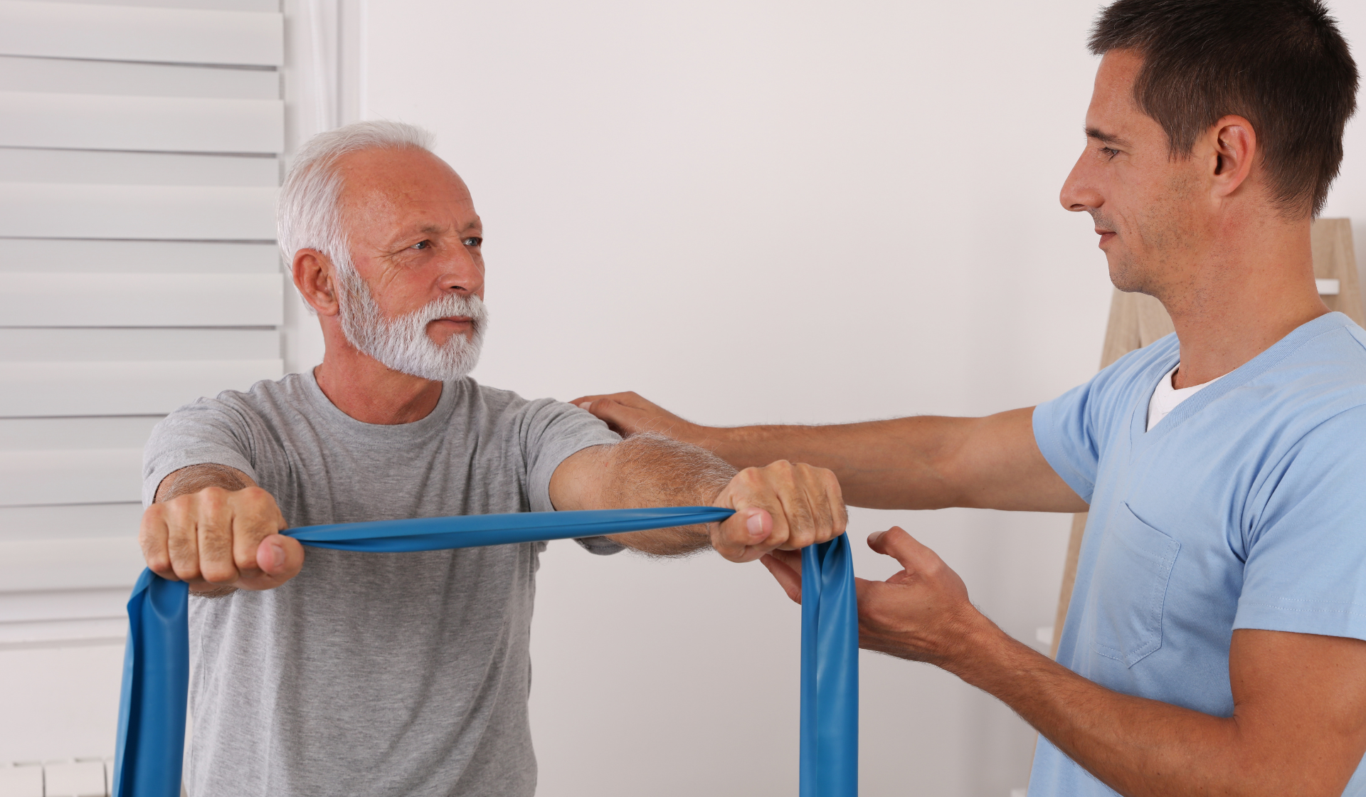 elderly person doing a rehabilitation arm stretch